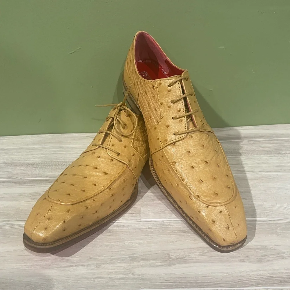 Fennix Italy Men's Tan Dress Shoes genuine ostrich oxford